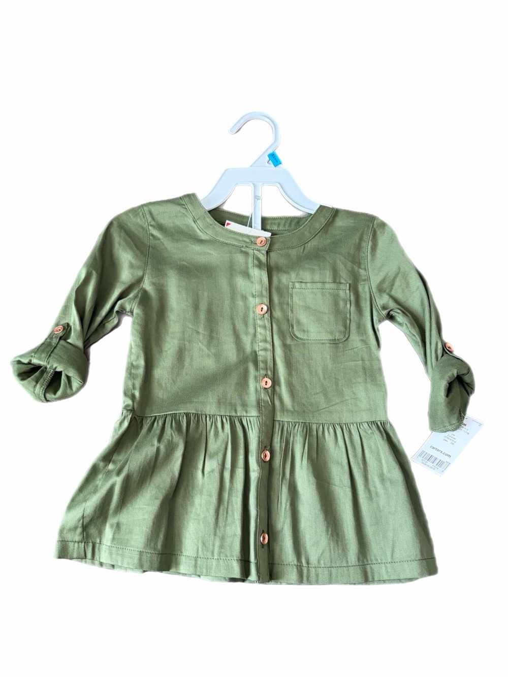 NWT Carter's Olive Green with Gold Button-Front peplum blouse size 24 months